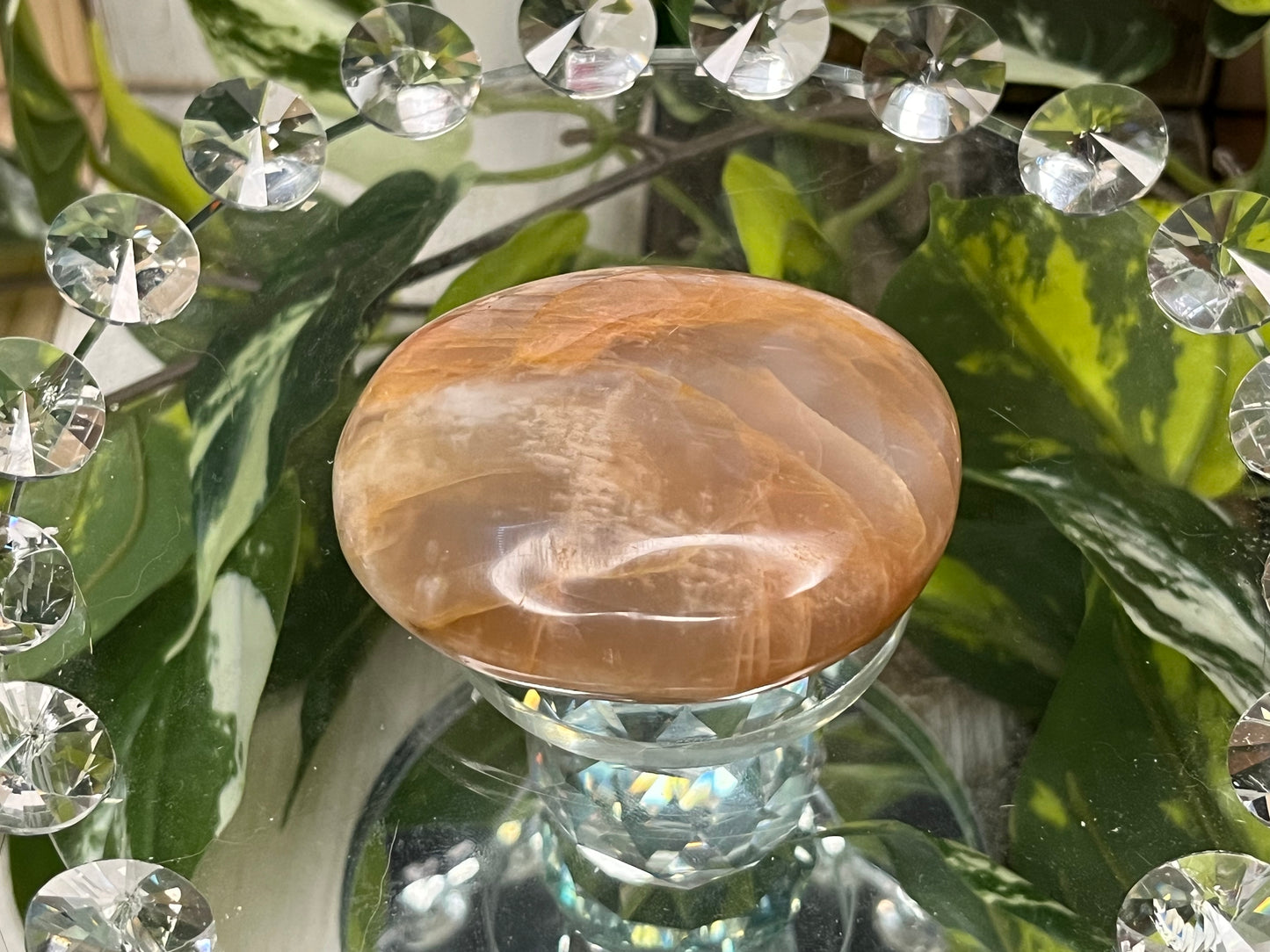 Peach Moonstone Palm Stone