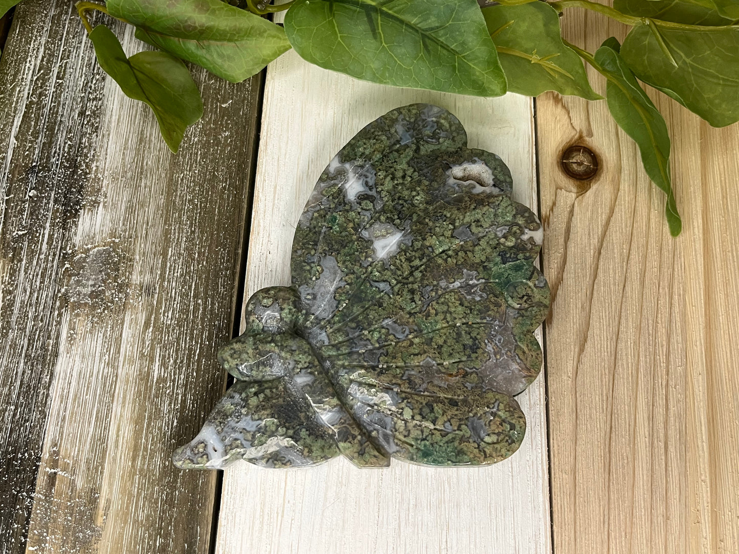 Moss Agate Fairy Wings Carving