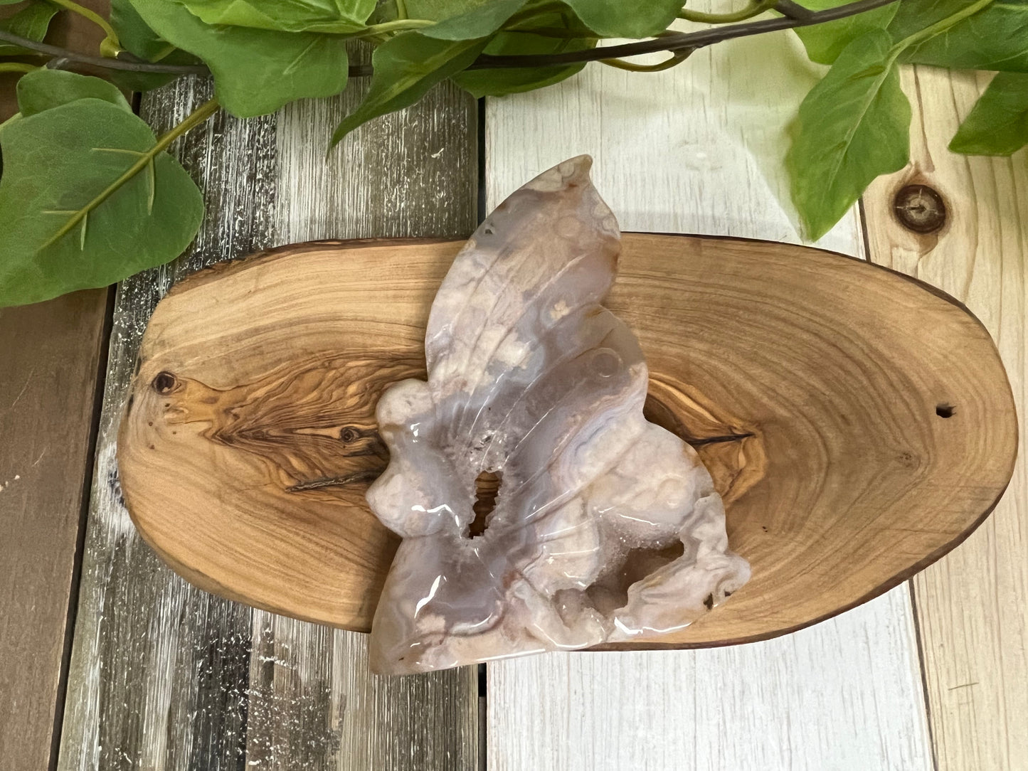 Druzy Flower Agate Fairy Wing Carving
