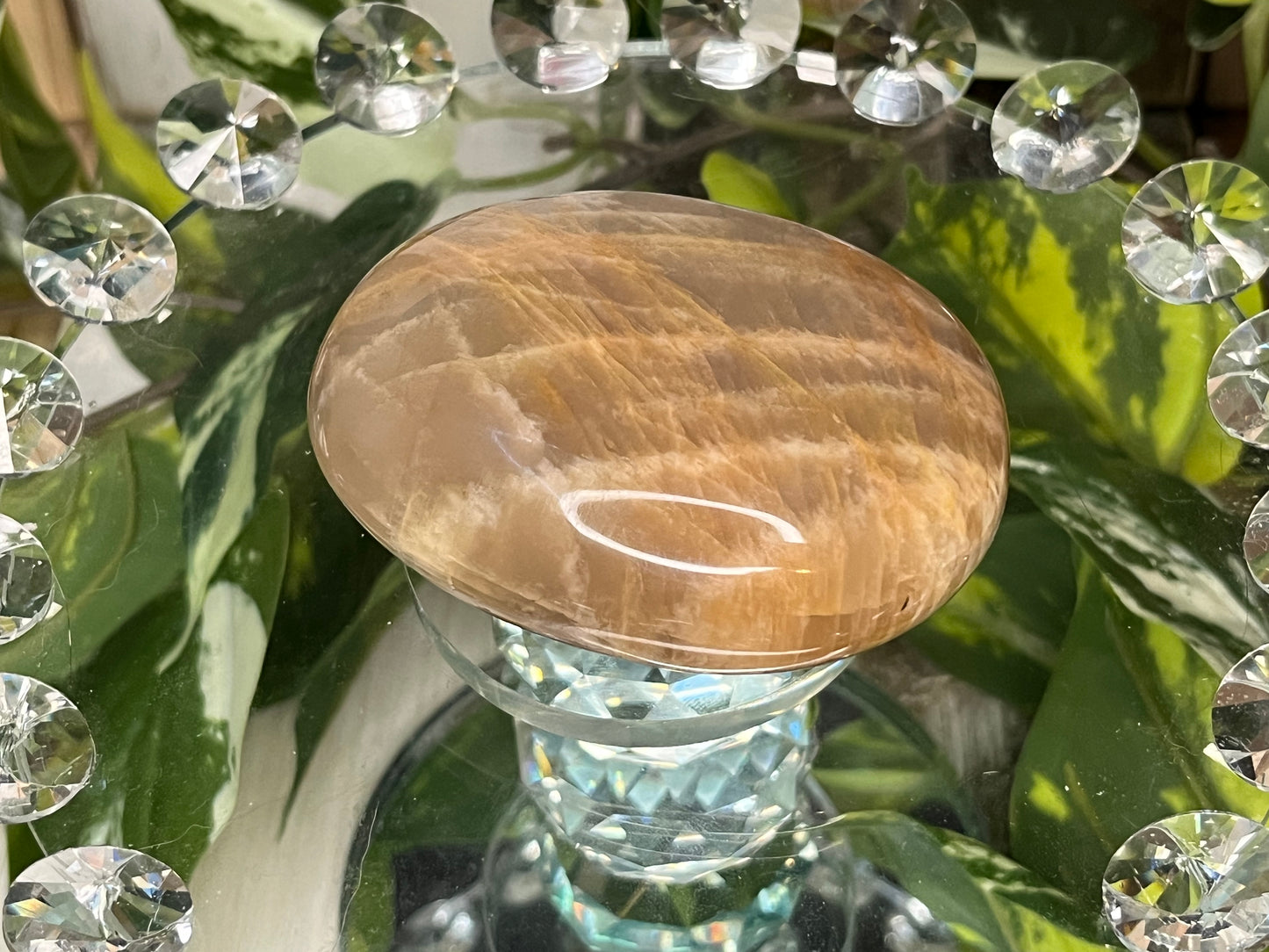 Peach Moonstone Palm Stone