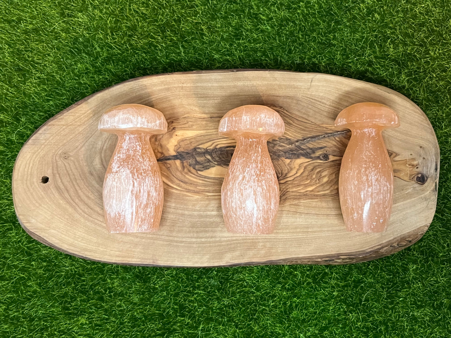 Peach Selenite Mushroom Carvings
