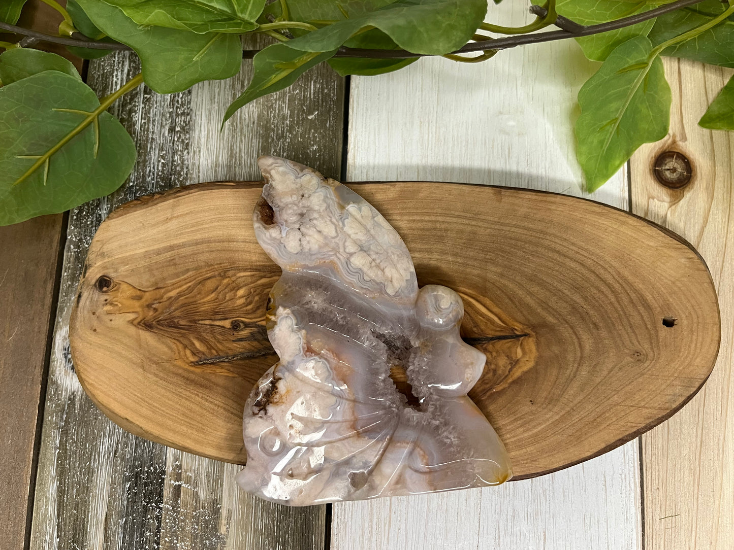Druzy Flower Agate Fairy Wing Carving