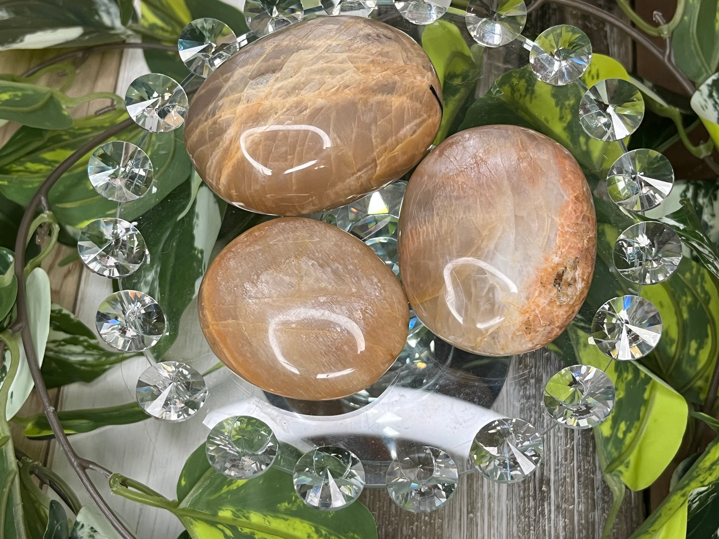 Peach Moonstone Palm Stone