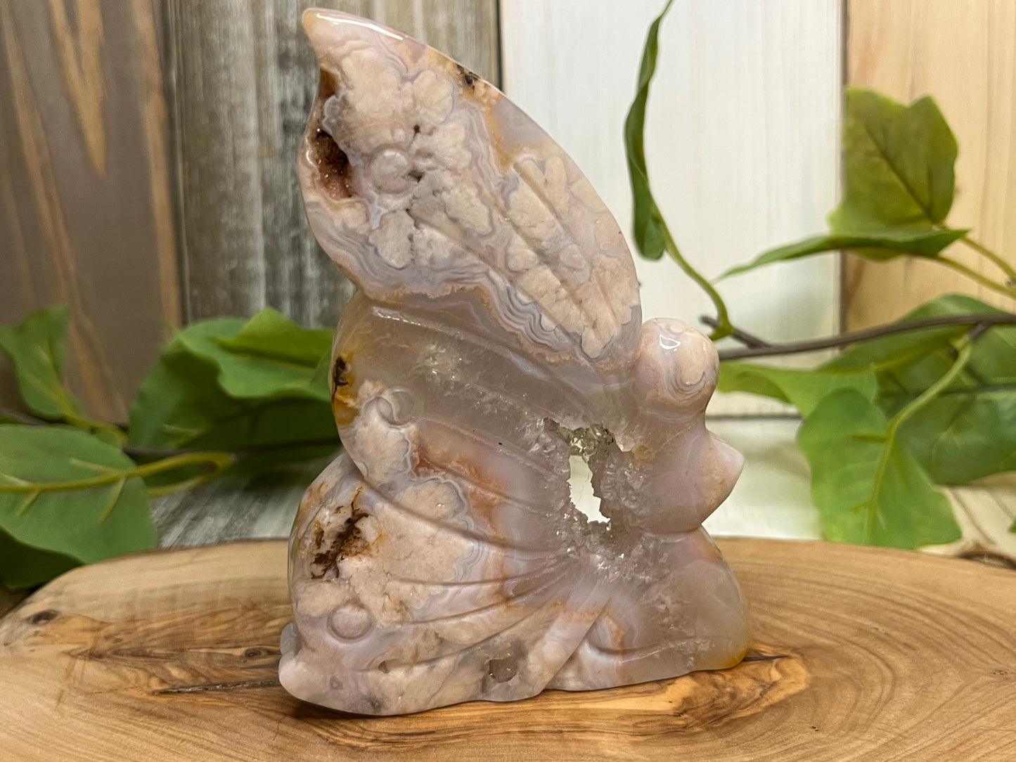 Druzy Flower Agate Fairy Wing Carving