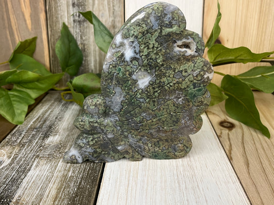 Moss Agate Fairy Wings Carving