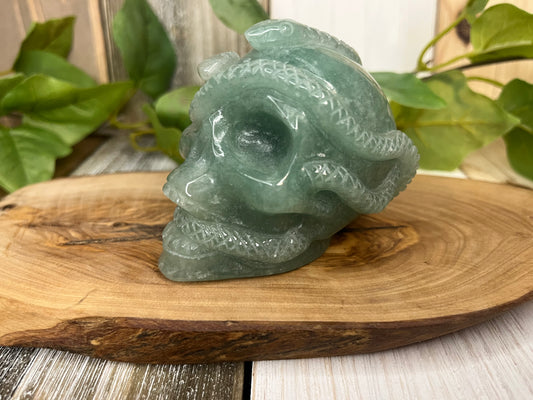 Green Aventurine Skull & Snake Carving